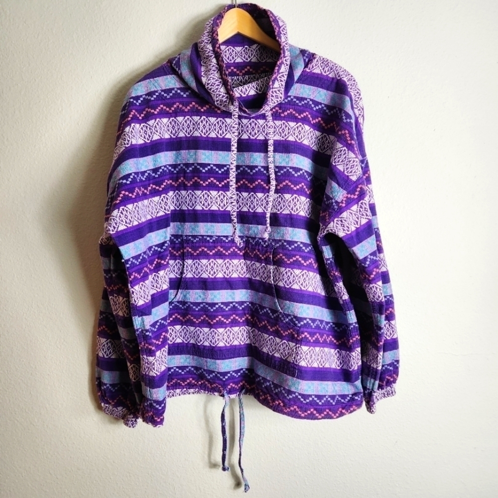 Paris Sport Club Vintage Lightweight Cowlneck Aztec Pullover-Size OSFM